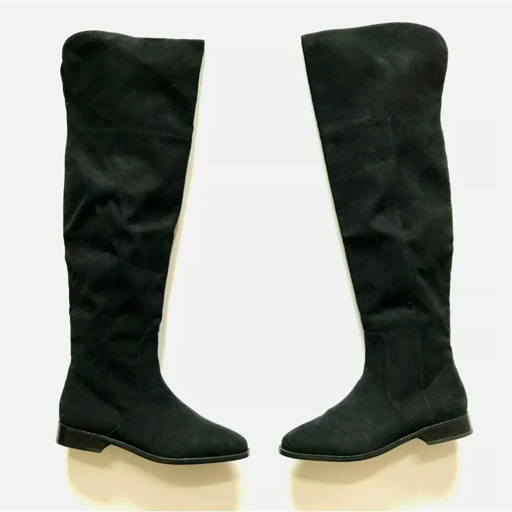 NEW JCREW Over the Knee Boots Womens 7 Black Micro Suede Tall Zipper Riding NWOB